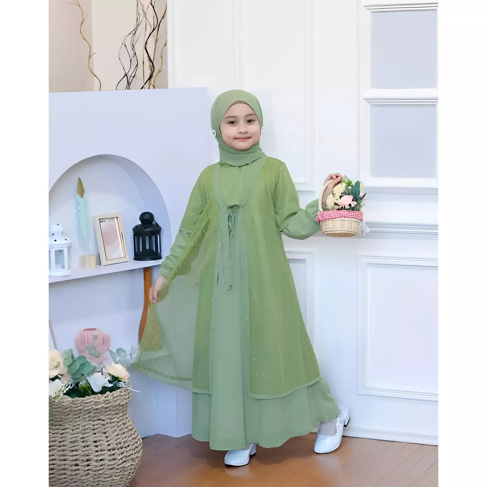 Gamis Remaja Tanggung 9-12 Tahun Nafisha Kids Plus Pashmina Baju Muslim Anak Perempuan