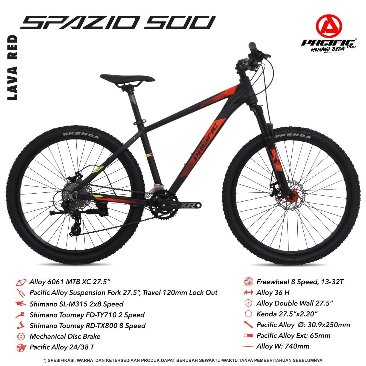 SEPEDA GUNUNG PACIFIC 27.5 MTB SPAZIO 500 2X8SPEED