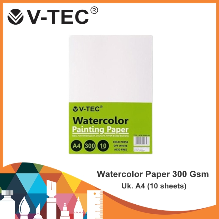 

V-Tec Watercolor Paper 300 Gsm / A4 (10 sheets) / Watercolor Paper / Paper 300 Gsm