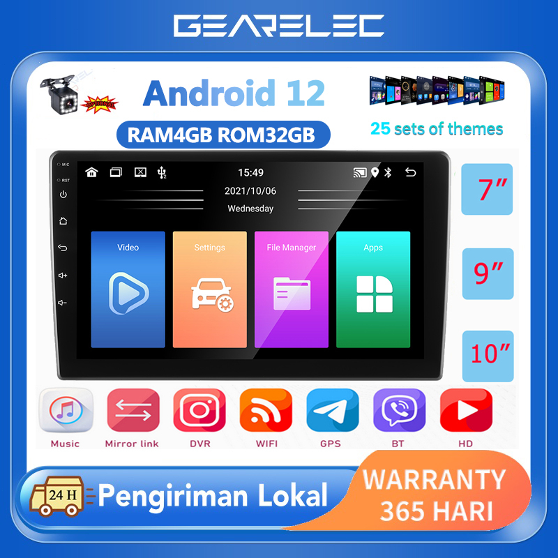 Car Radio Mobil Navigasi 4G + 32G Android12 Head Unit 7/9/10 Inci IPS Lapisan Layar Sentuh 25 tema untuk TOYOTA Daihatsu Mitsubishi HONDA SUZUKI Hyundai NISSAN  Dukungan WiFi/GPS/youtube