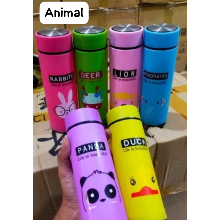 Botol Minum Animal - Botol Minum KACA  Silikon Animal -mBotol Minum Anak Karakter Hewan Kapasitas 450ML