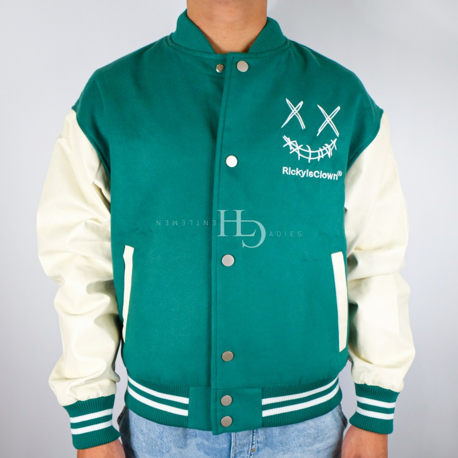 Ricky is Clown Deconstructed Varsity Jacket Green