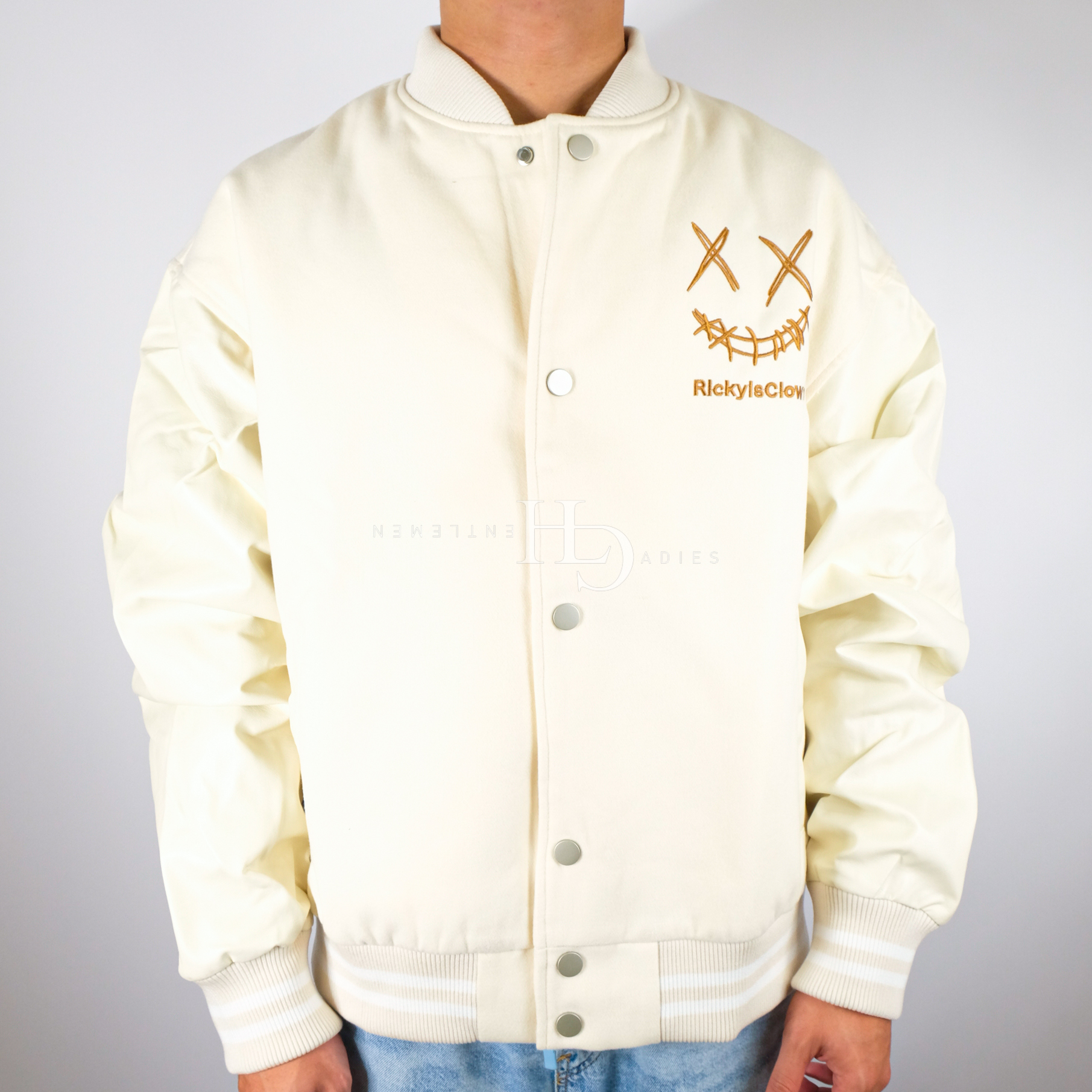 Ricky is Clown Deconstructed Varsity Jacket Cream