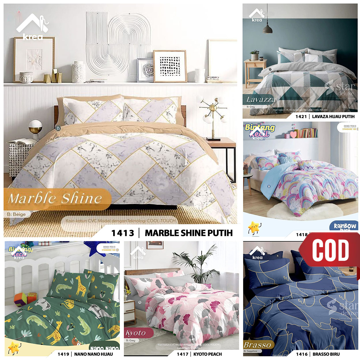 SET SPREI AESTHETIC BAHAN KATUN CVC ANTI GESER SARBAN + SARGUL MOTIF  1