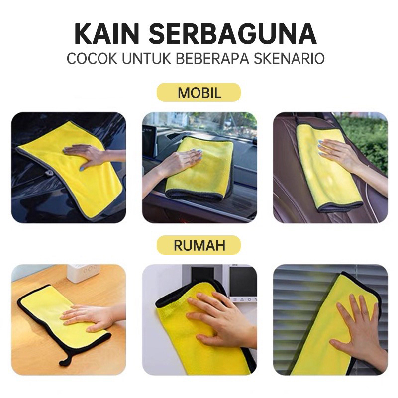 KAIN LAP Microfiber Mobil 30x30 cm Lap Serbaguna Kain Lap Mobil 2 Sisi Multifungsi 30 x 30