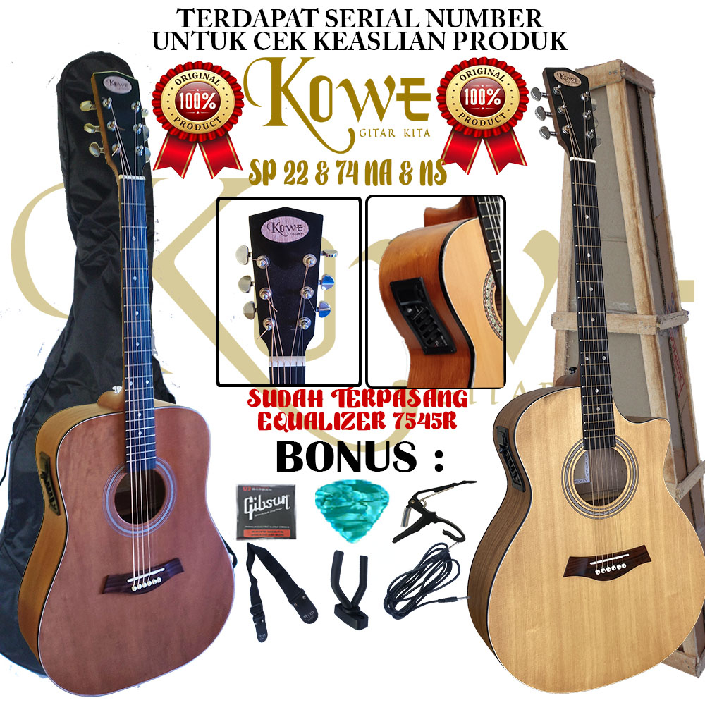 Gitar Akustik Elektrik KOWE Original Bonus Terlengkap Free Packing Kayu