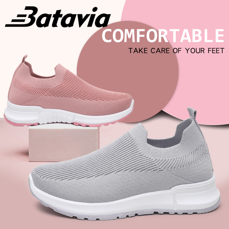 （COD）Batavia Baru Sepatu Wanita Sneakers Bernapas Tipis Kasual Mesh Rajutan Sepatu Wanita Sepatu Lari D09 A121