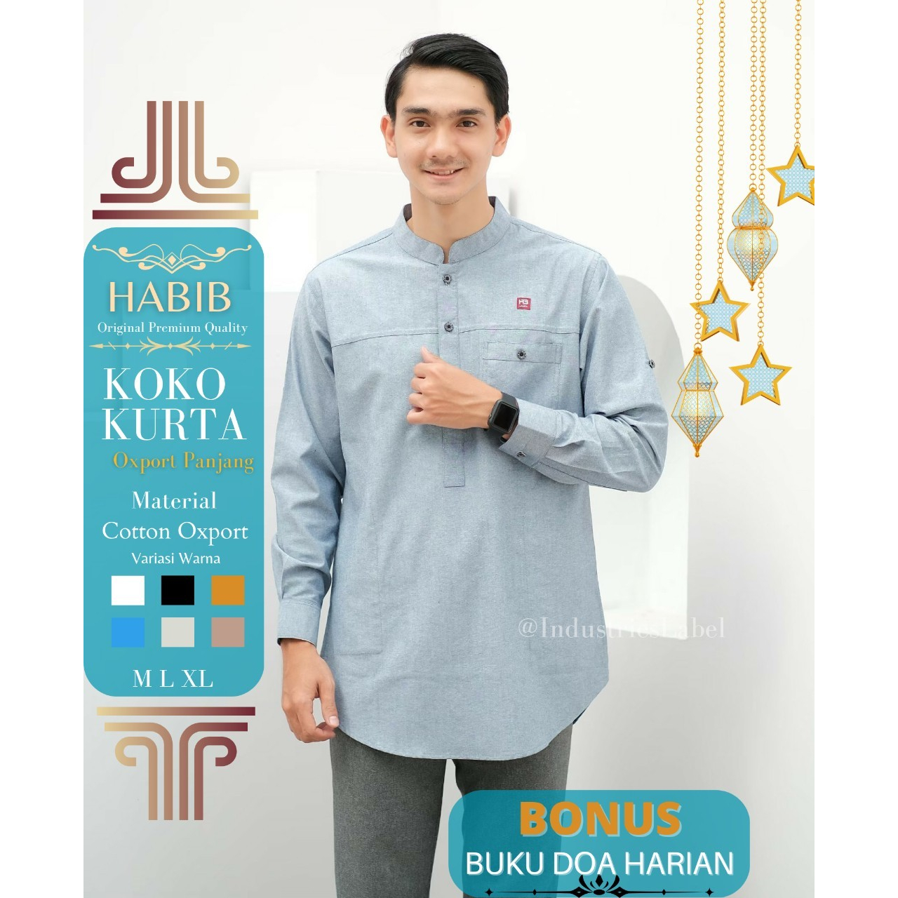 HABIB MUSLIM KURTA ORIGINAL Koko kurta baju muslim pria lengan panjang warna biru muda seri HMTP05