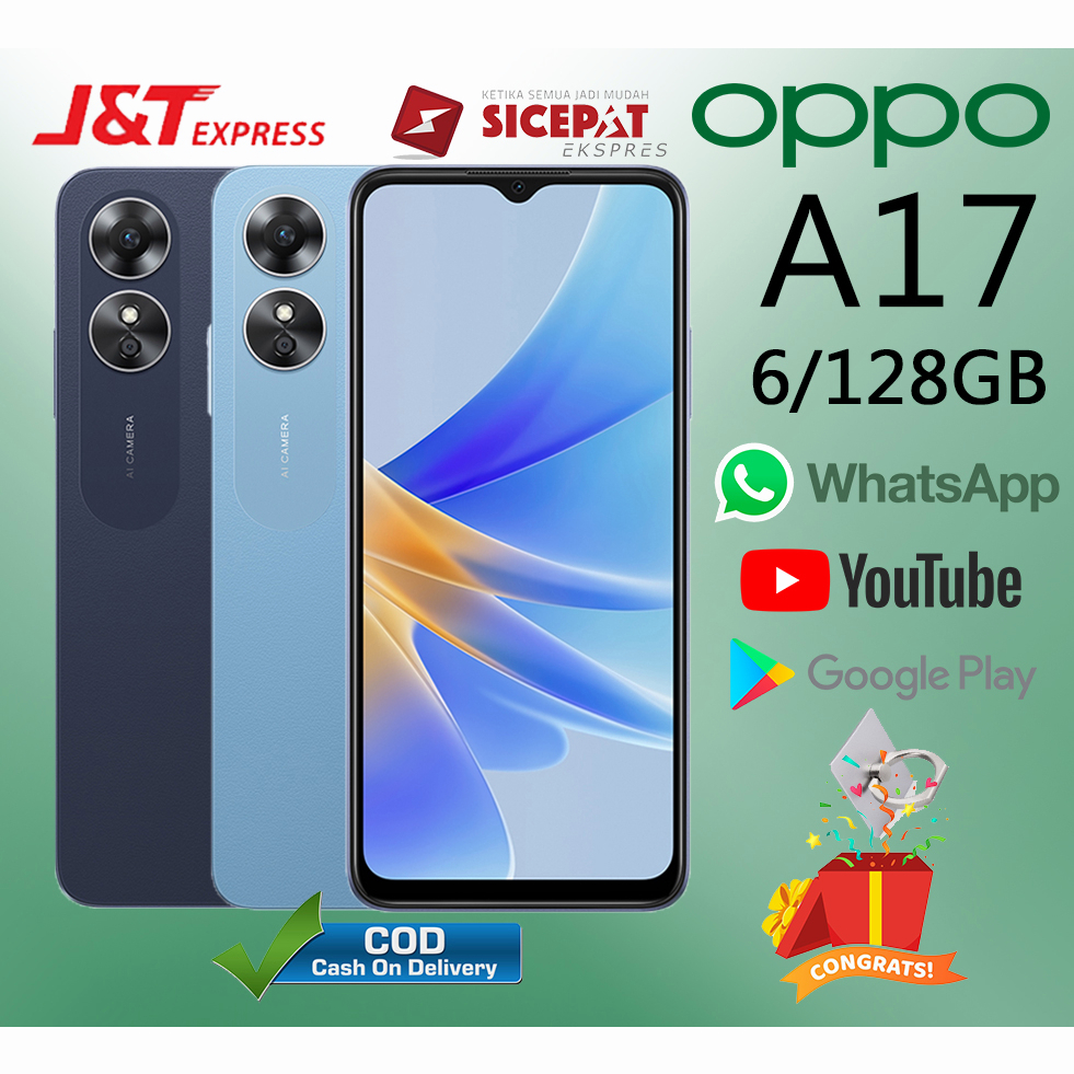 HP OPPO A17 Ram 6/128GB &amp; 8/256GB Smartphone 4G LTE 6.56 Inches Dual SIM 5MP+50MP Handphone Indonesia