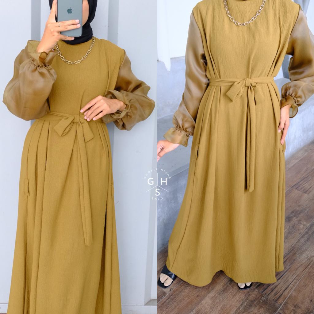 ABELIA GAMIS MAXI TALI KOMBINASI ORGANZA  DRESS WANITA CRINCLE AIRFLOW PREMIUM (DBY)