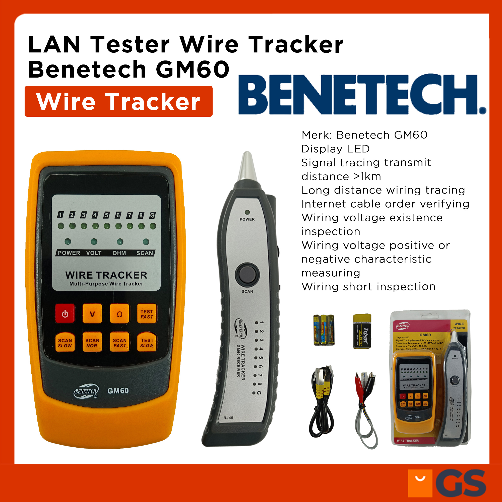 LAN Tester Wire Tracker Benetech GM60 Kabel Jaringan Network