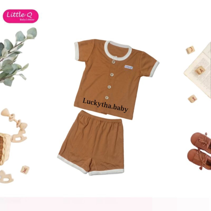 LITTLE Q COMFY SET PENDEK POLOS CELLESTIAL / BAJU PENDEK BAYI LITTLE Q POLOS KANCING DEPAN  TERBARU / BAJU BAYI COMFY PENDEK