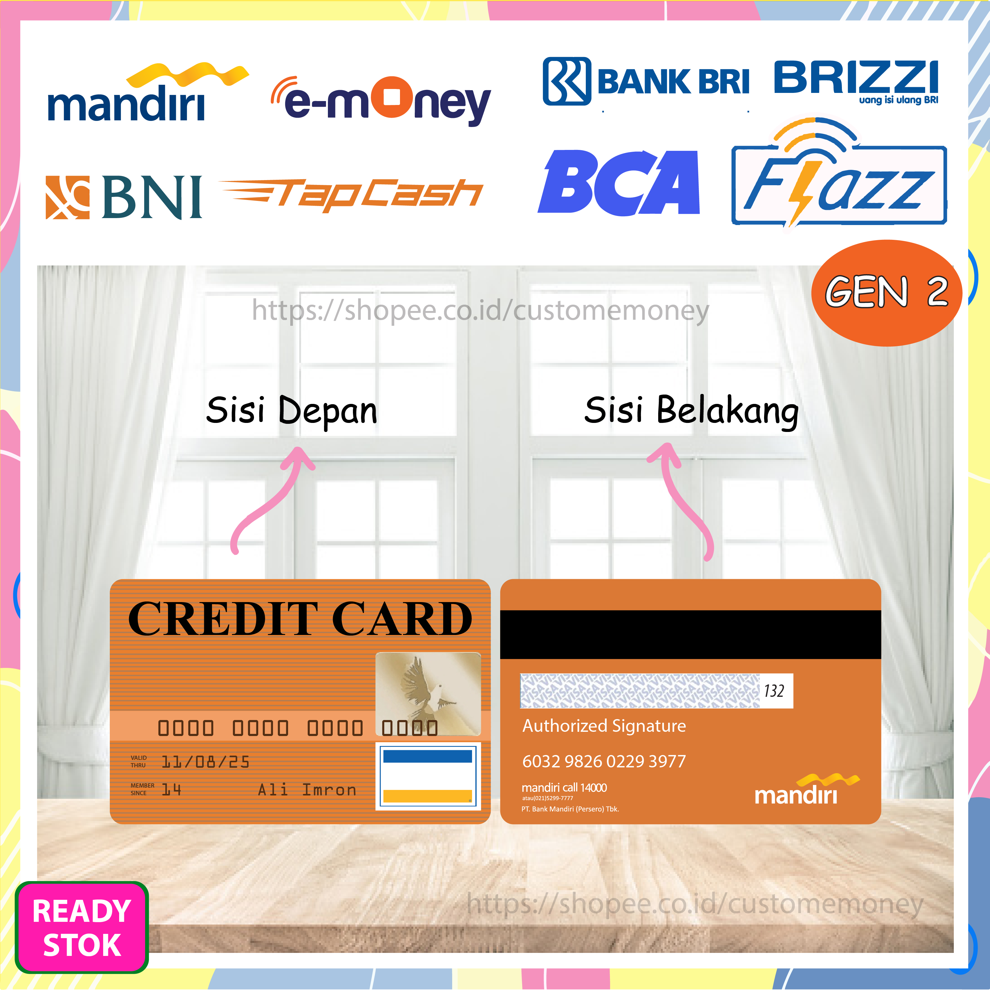 KARTU EMONEY DESIGN KARTU KREDIT CARD KEREN ETOLL E-MONEY MANDIRI FLAZZ GEN 2 TAPCASH BRIZZI - 2 SISI