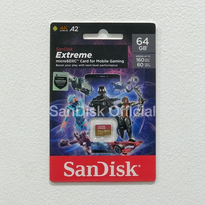 Sandisk Extreme 64GB A2 160MB/s MicroSD Card for Mobile Gaming