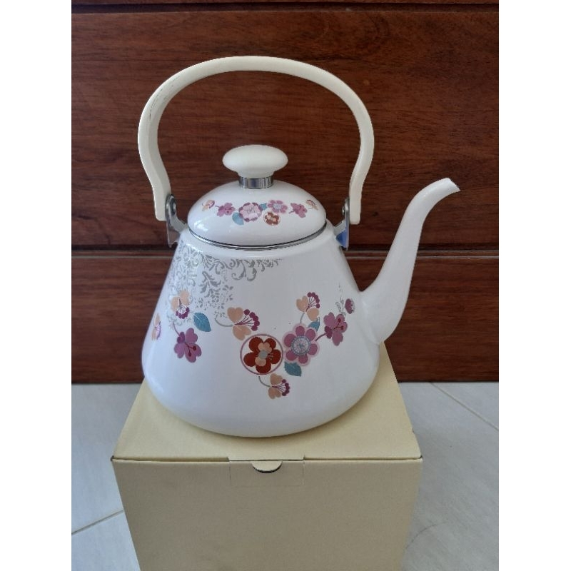 Teko Enamel Putih Pink