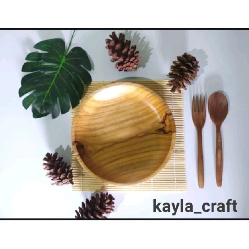 piring kayu jati, piring saji kayujati, piring makan kayu jati, ukuran 20cm