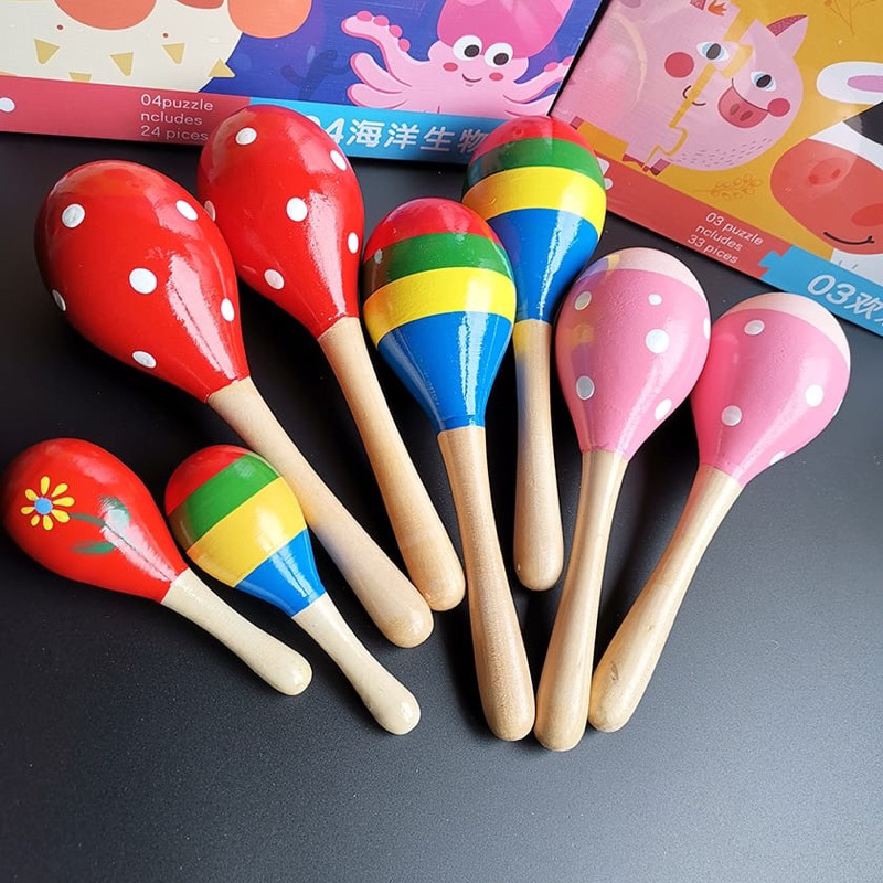 EryoneStore Baby Maracas Kayu Mainan Kerincingan Kayu Bayi Wooden Rattle Marakas Kayu Genggam