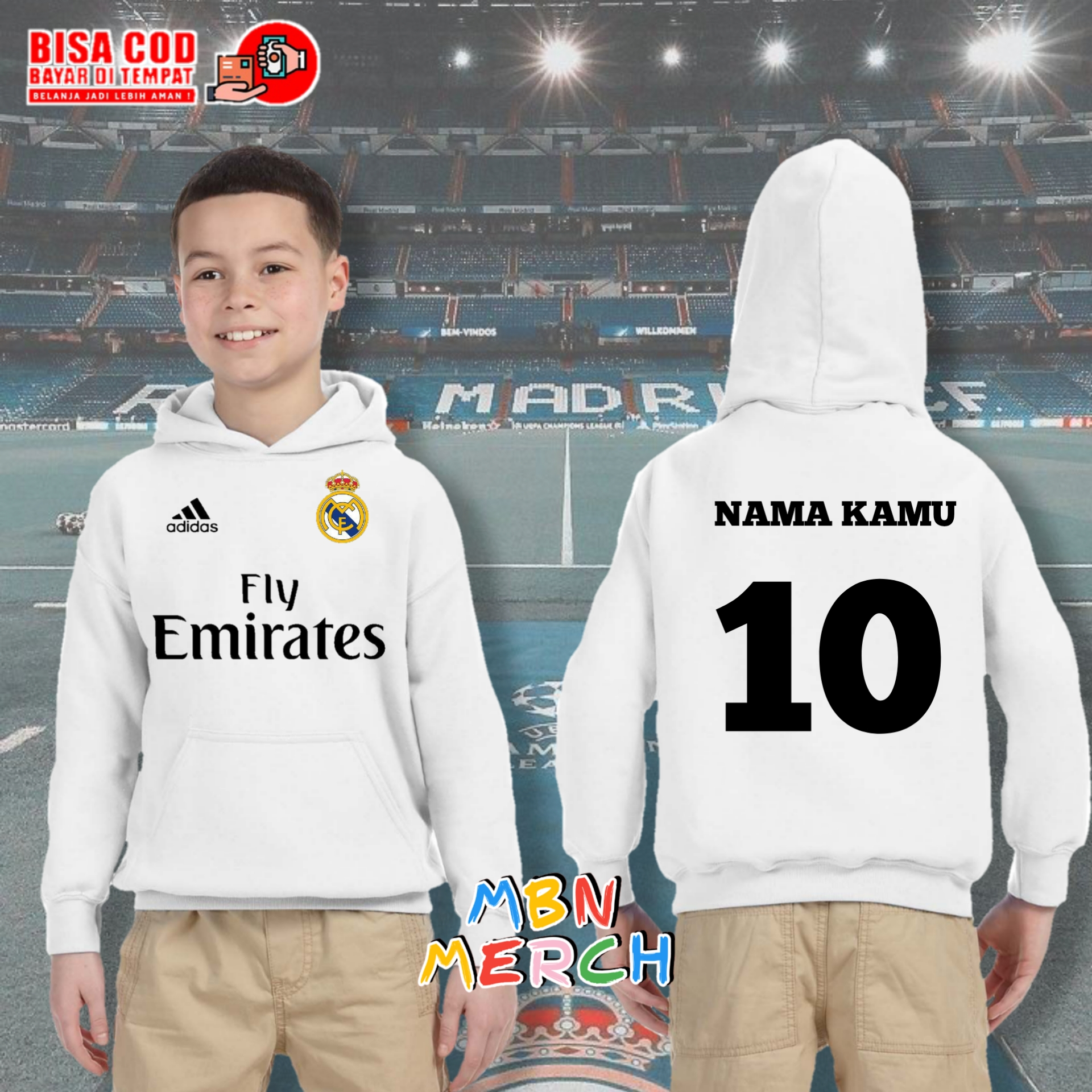 Jaket Hoodie anak real Madrid bisa pakai nama/jaket bola anak