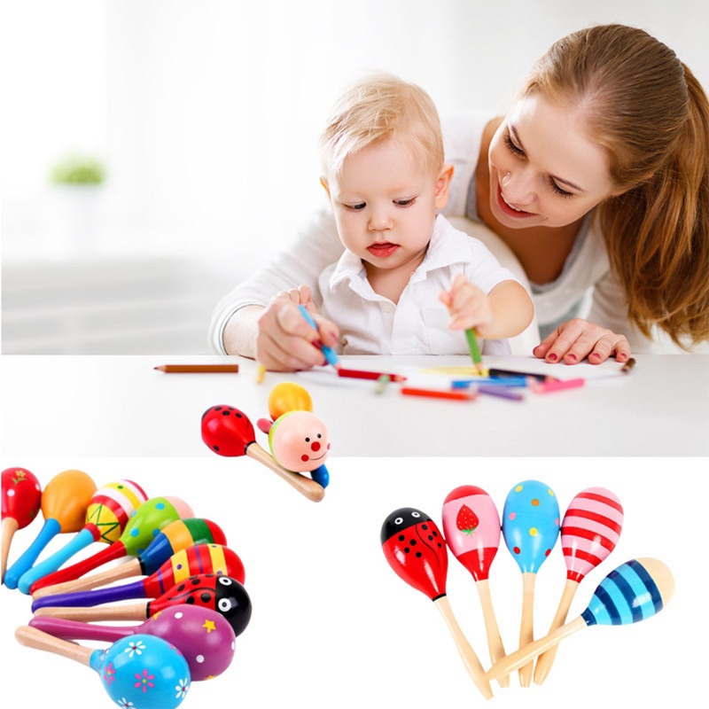 EryoneStore Baby Maracas Kayu Mainan Kerincingan Kayu Bayi Wooden Rattle Marakas Kayu Genggam