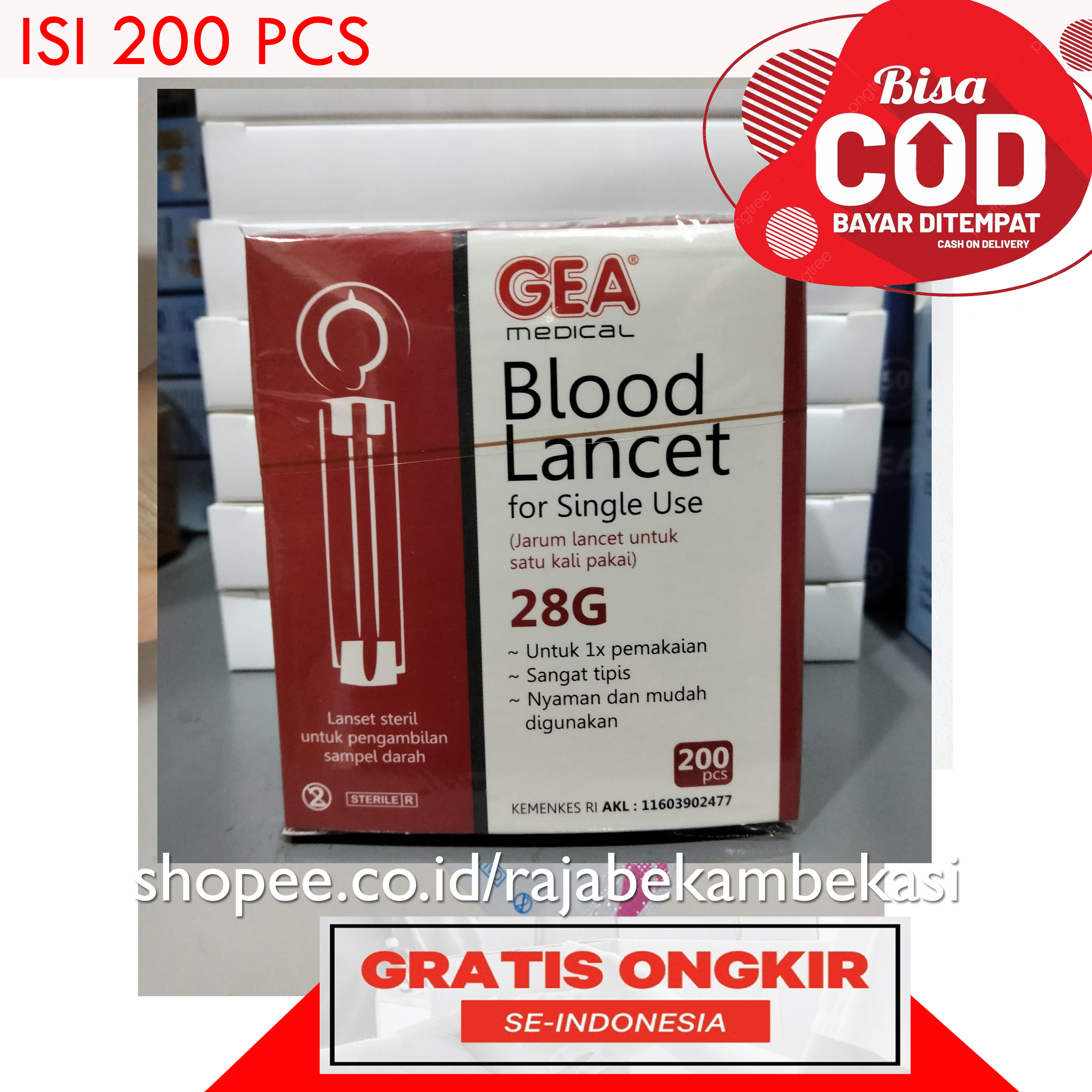 Jarum Lancet GEA 28G isi 200 / Jarum isi 200 28G GEA Test Asam urat, Gula, darah