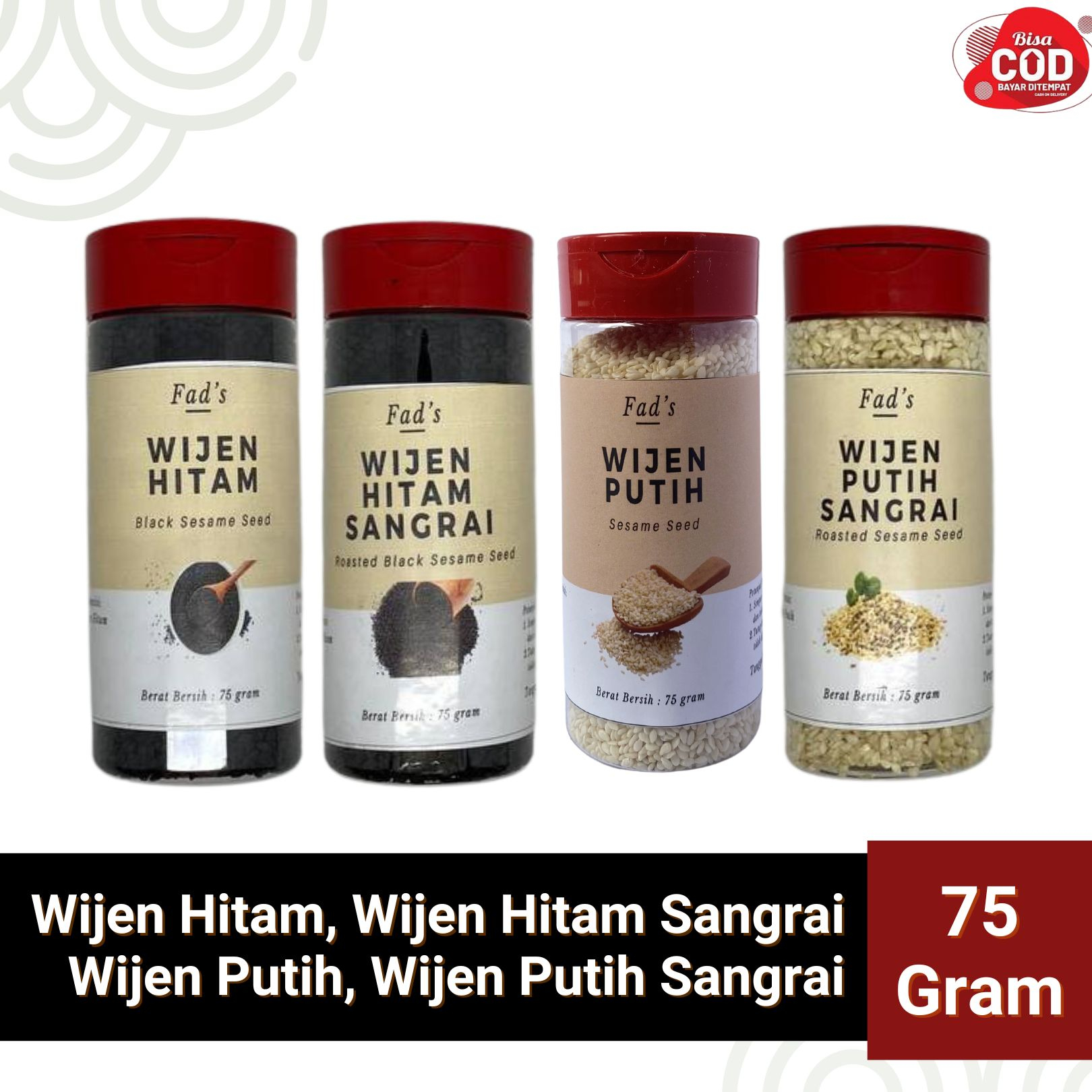 WIjen Kemasan Botol - Wijen Hitam 75gr - Wijen Hitam Sangrai 75gr - Wijen Putih 75gr - Wijen Putih Sangrai 75gr