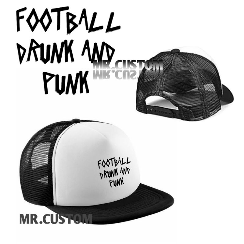 Topi snapback jaring/Topi trucker outdoor/Topi casual buat nribun FOOTBALL DRNK AND PUNK