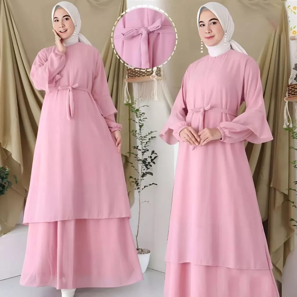 Baju Wanita Malae Dress Maxy Ceruty Babydoll Full Furing Gamis Polos Busui Friendly Fashion Muslim Gamis Dewasa