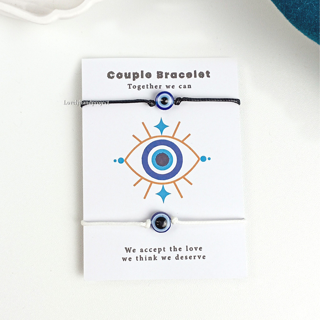 Gelang Manik Mata Devil eye Blue Nazar Boncugu Couple Tali Waterproof Satin Tridatu Turki Bisa untuk Pasangan dan Hadiah Persahabatan