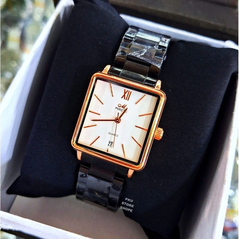 New Cod Mirete Original Free Box Jam Tangan Wanita Strap Rantai Anti Karat TAHAN AIR ANALOG_Jam Tangan Wanita Mirete Original Model Kotak Tanggal Aktif SUPER MEWAH Kekinian_Jam Tangan Kasual Wanita Cantik TERLARIS_Jam Tangan Wanita Bisa Cod