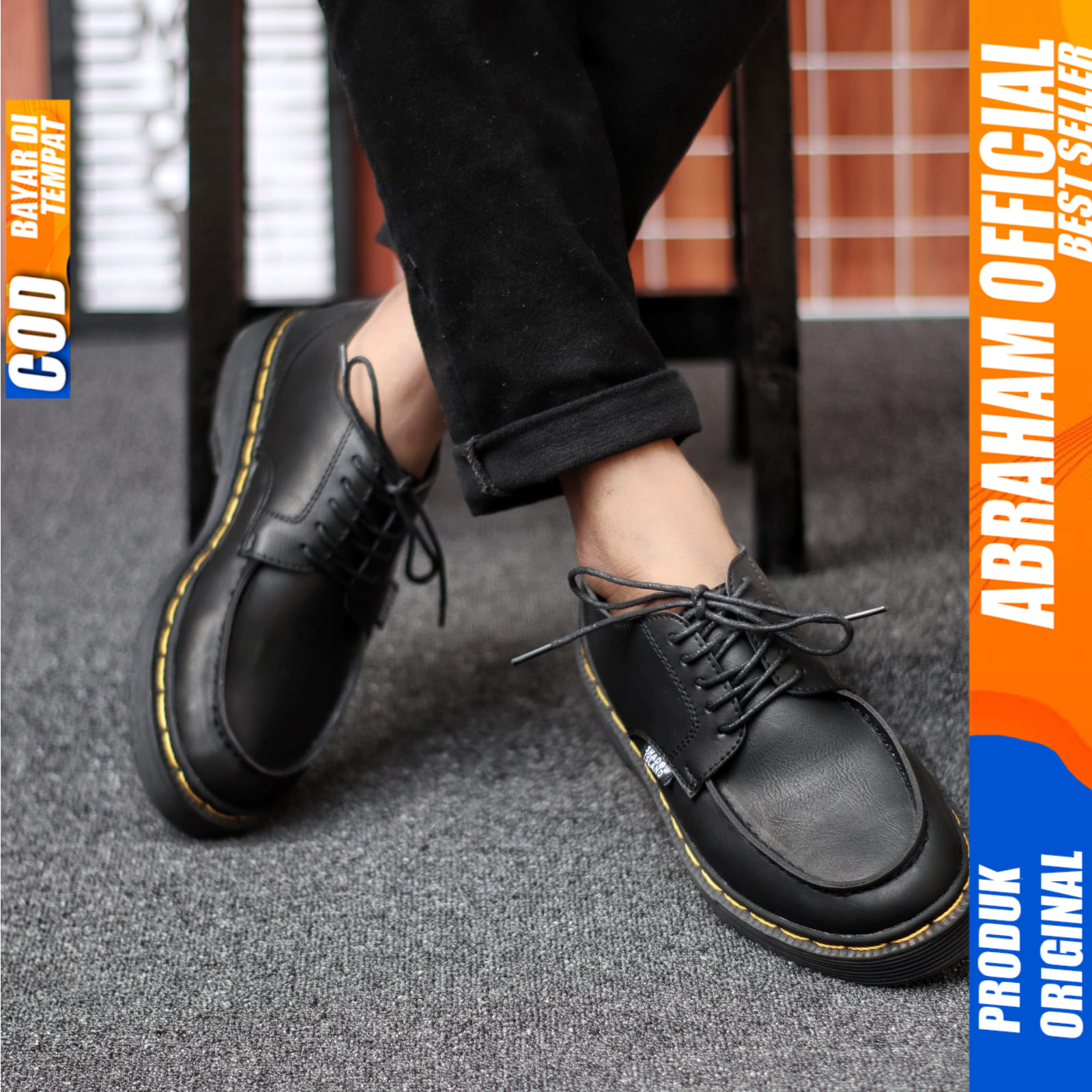 Sepatu Docmart Pria Casual Formal Pantofel Kulit Kerja Hitam