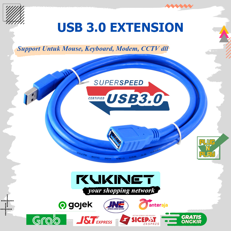 Kabel USB 3.0 Extension Male to Female Sambungan 50cm 1m 1,5m 3m 5m 10m High Quality