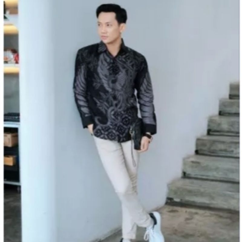 Baju Kemeja Atasan Batik Kondangan Pria Lengan Pendek Premium Slimfit Katun Lapis Furing