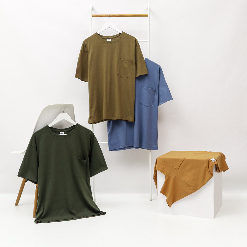 ZION Kaos Polos Oversized Pocket Cotton Combed 24s - Army Green, Toffee, Mineral Green, Dark Grey, Cinnamon