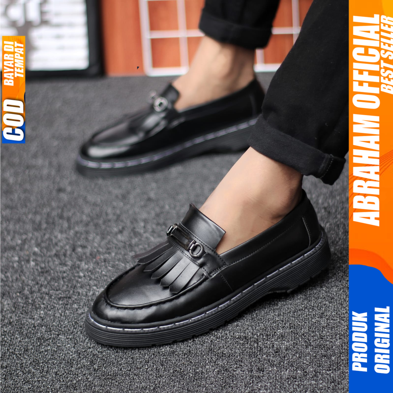 Sepatu Pria Loafers Docmart Formal Pantofel Kerja Pria Hitam Abraham