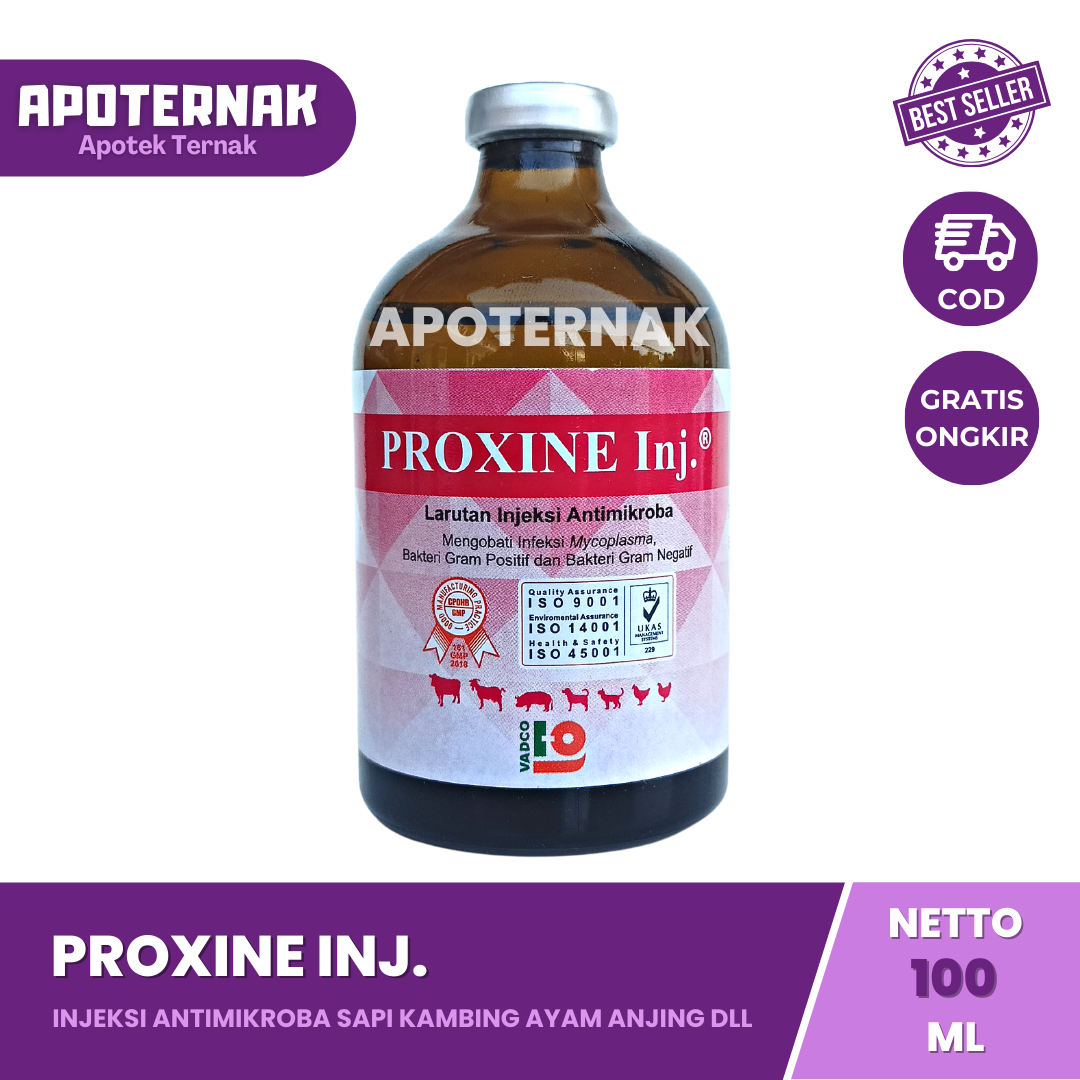 PROXINE INJ 100 mL | Antibiotik / Injeksi Antimikroba Pada Sapi Kambing Ayam Anjing dll | Vadco | Like ROXINE