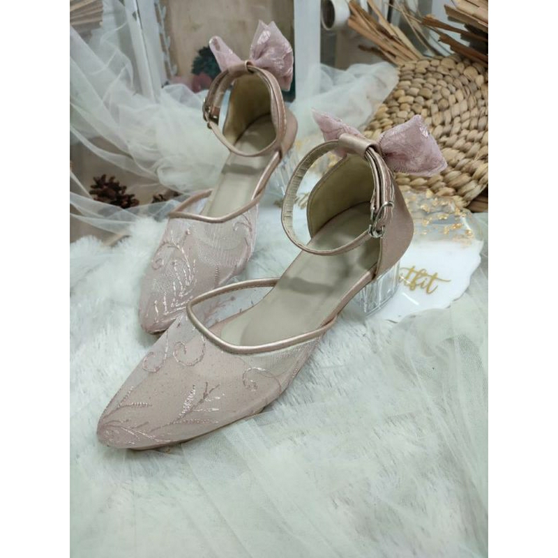 Sepatu wedding Cantik Rosegold Valia 5cm kaca