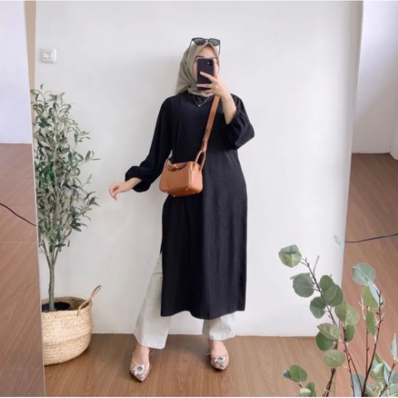 KIMIA LONG TUNIK JUMBO KNIT HORNET L XL XXL TUNIK KNIT RAJUT HALUS OOTD VIRAL MUSLIMAH DRESS