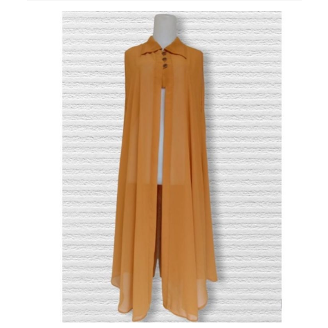 Outer Ceruty Lengan Pendek / Long Cardigan Panjang / Model kancing / Premium - Kuning