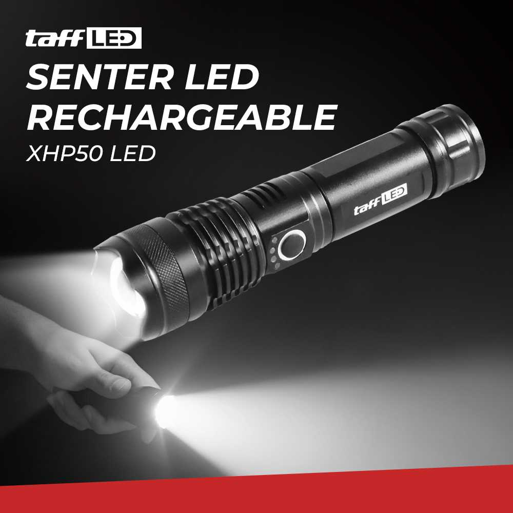 TaffLED Senter LED USB Recharge XHP50 with 18650 Battery &amp; EU Adaptor - JHS522X