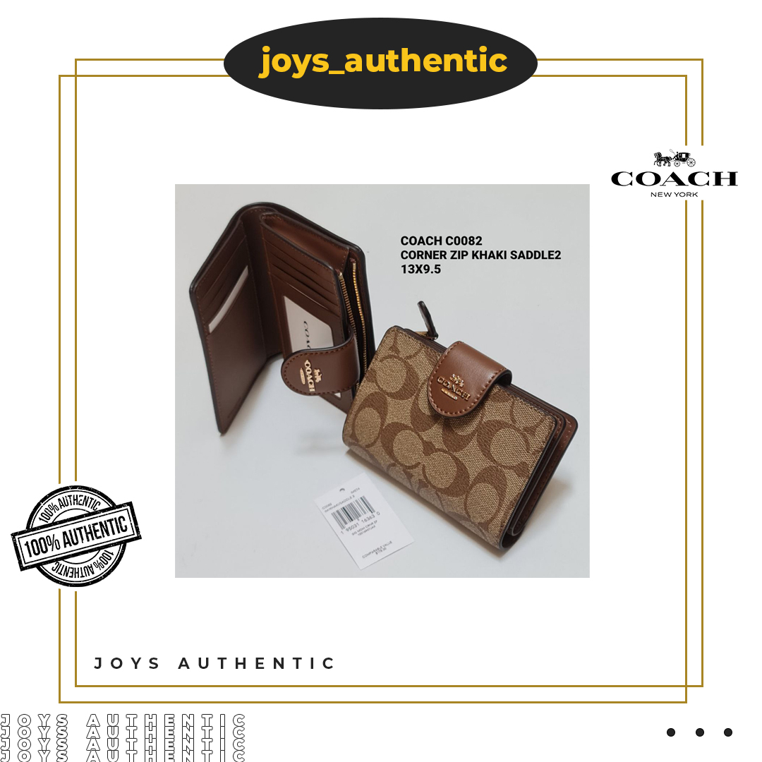 Dompet Wanita Coach C0082 Zip Corner Khaki Saddle Women Wallet Authentic Original