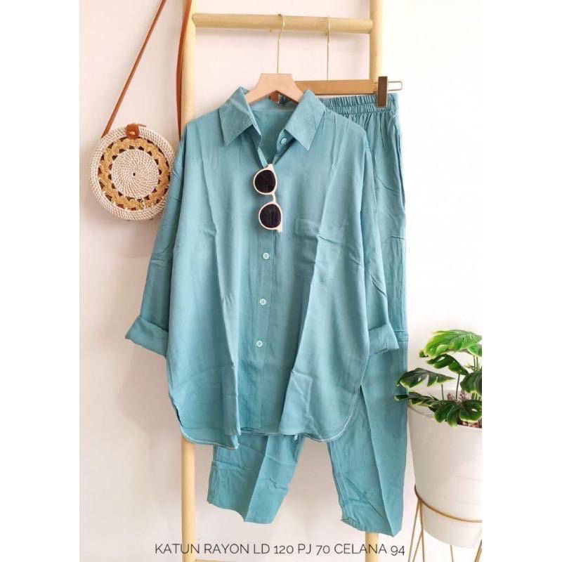 One Set Rayon Sleepwear Polos Jumbo / Baju One Set Wanita Jumbo / Setelan Baju Tidur Polos Rayon Jum