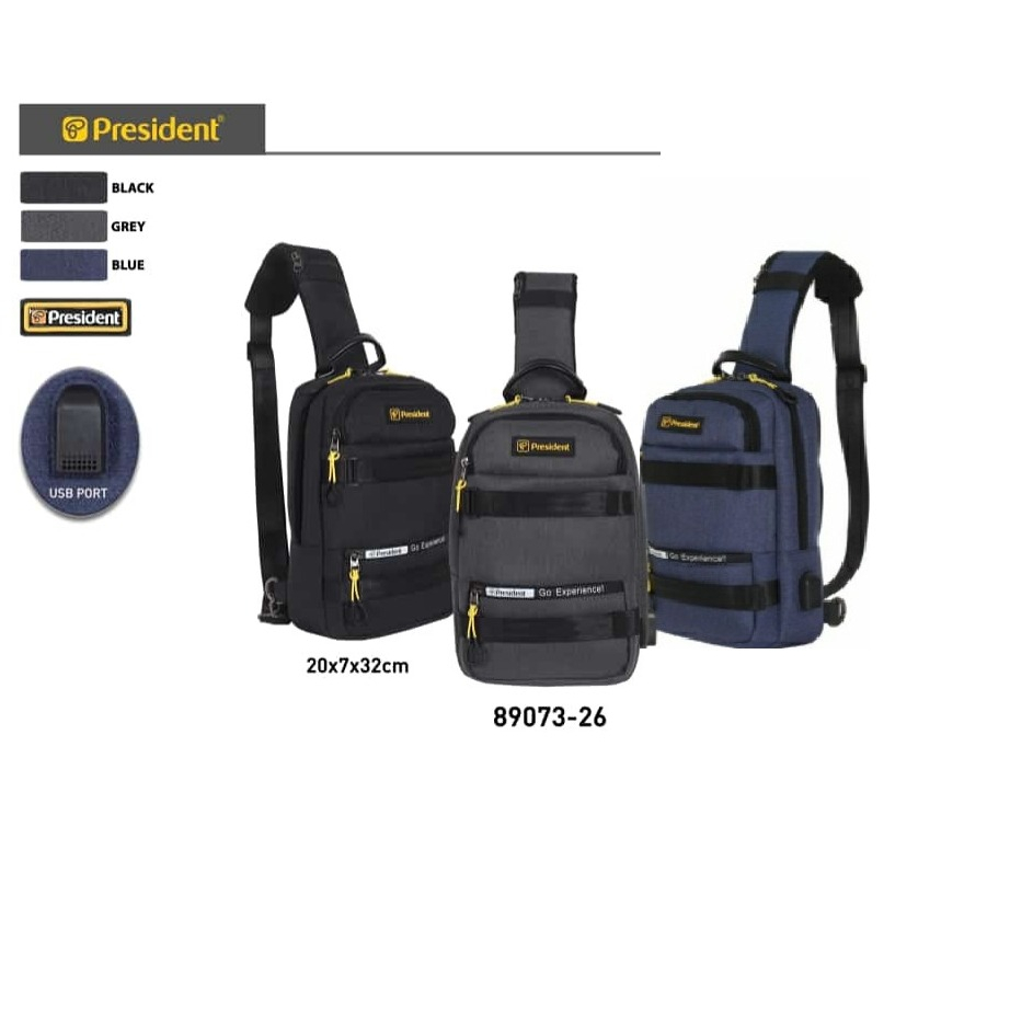TAS CHEST BAG 89073 PRESIDENT ORIGINAL TAS SELEMPANG TAS SLING BAG PRESIDENT