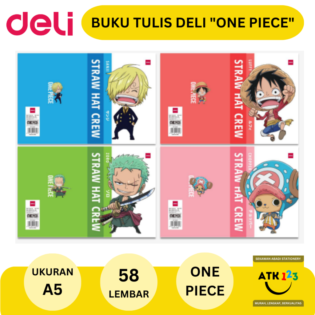 Deli Writing Book / Buku Tulis Sekolah A5 - 58 lembar ONE PIECE