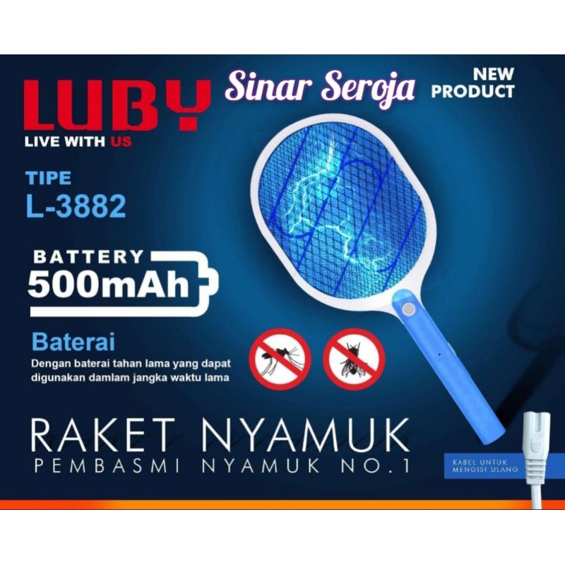 Raket Nyamuk Cas Luby L3826 A / L3826A / Raket Tepuk Nyamuk Tofuda / Raket Nyamuk Stark Murah