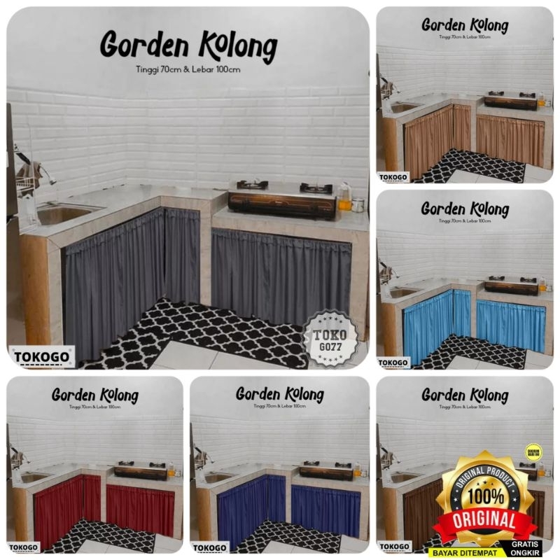 Grosir Gorden Kolong Dapur Polos Embos [ Tirai Bawah Meja | Wastafel | Kompor ] Free Tali Ukur 100×70 Bisa Cod