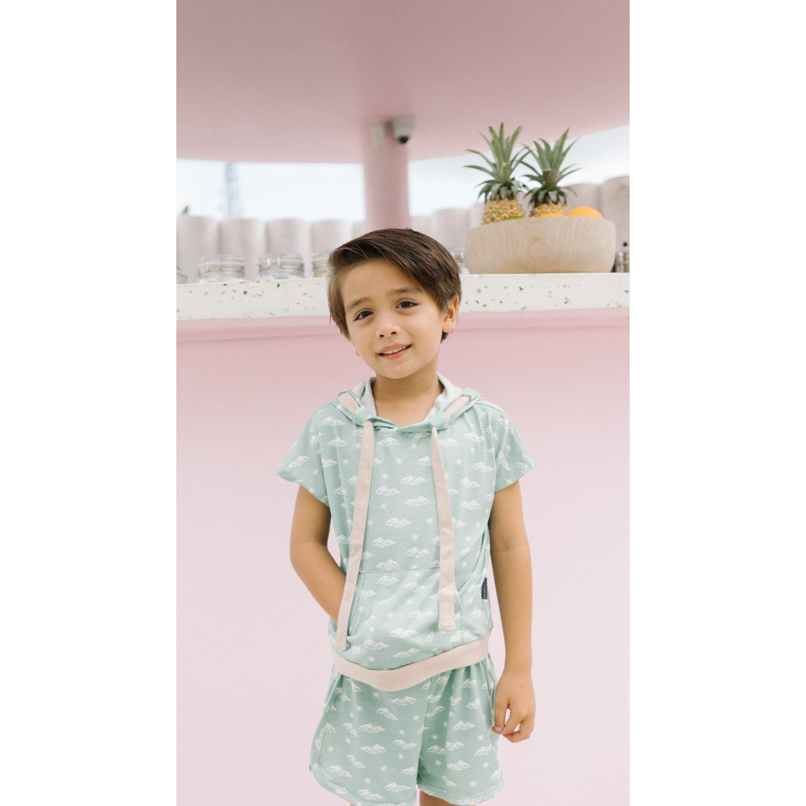 Little Palmerhaus Summer Hoodie Set 1-6 Tahun Setelan Hoodie Pendek Musim Panas Anak Unisex CBKS