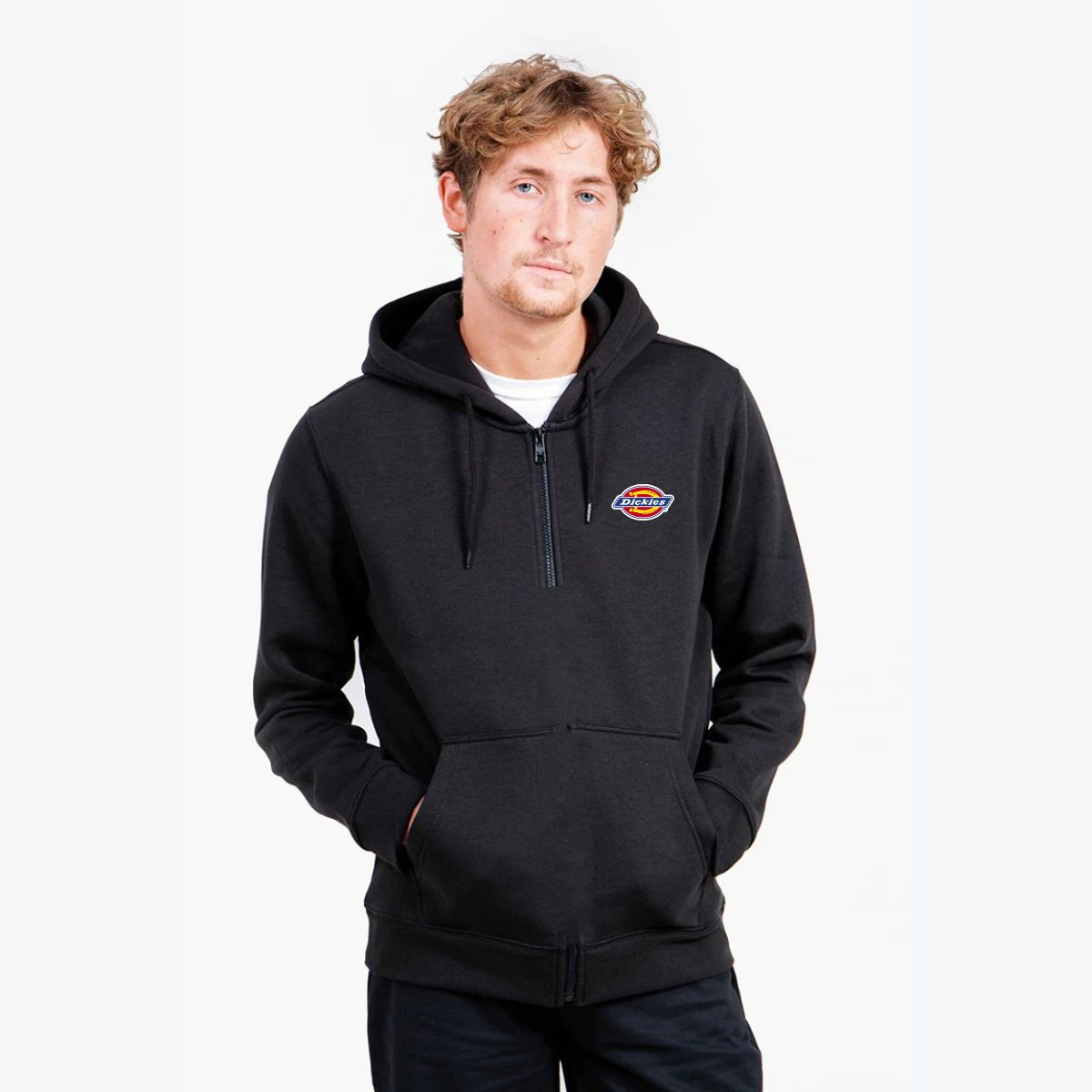 Hoodie Dickies Logo Icon Halfzip Hitam | Jaket Zipper Kerah Terbaru | Sweter Distro murah