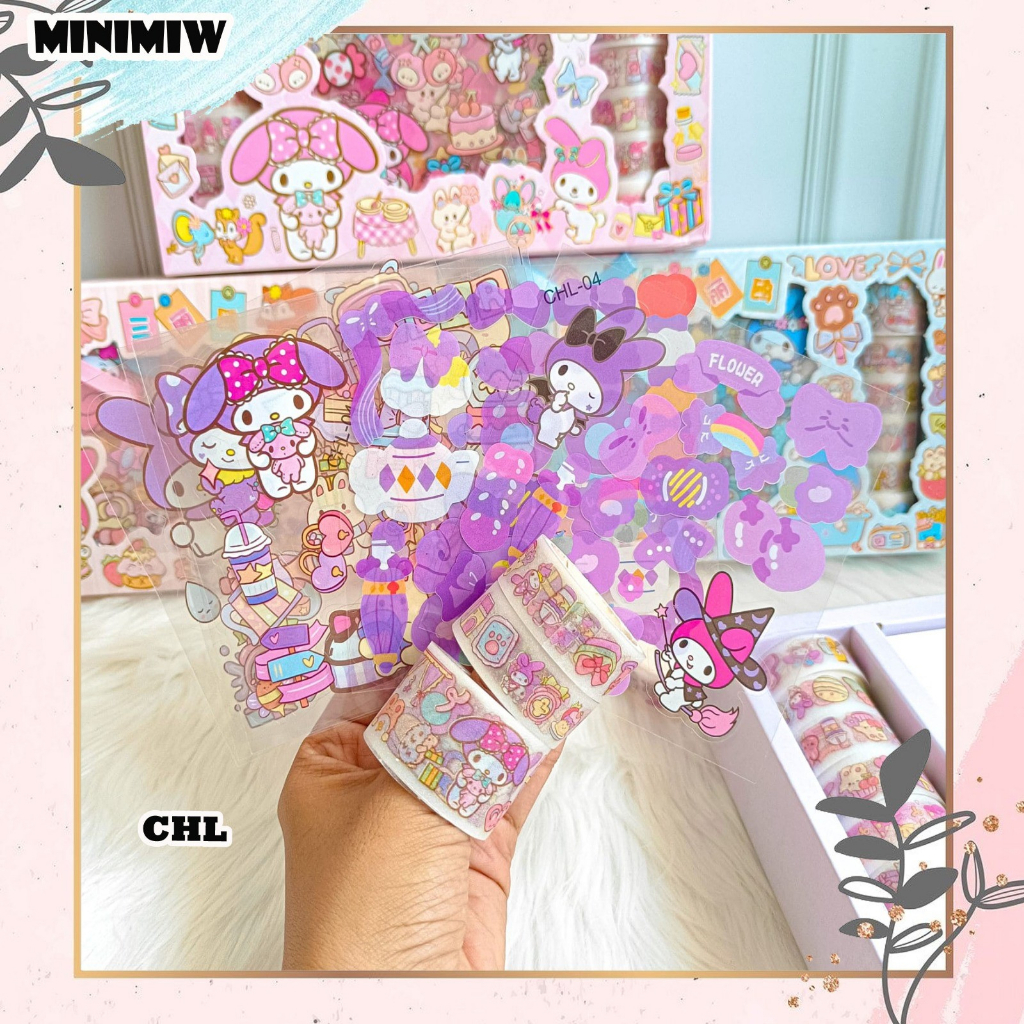 PAKET STICKER + WASHI TAPE SANRIO KODE CHL STIKER UNIK ALAT JURNALING LUCU IMUT KARAKTER GAMBAR