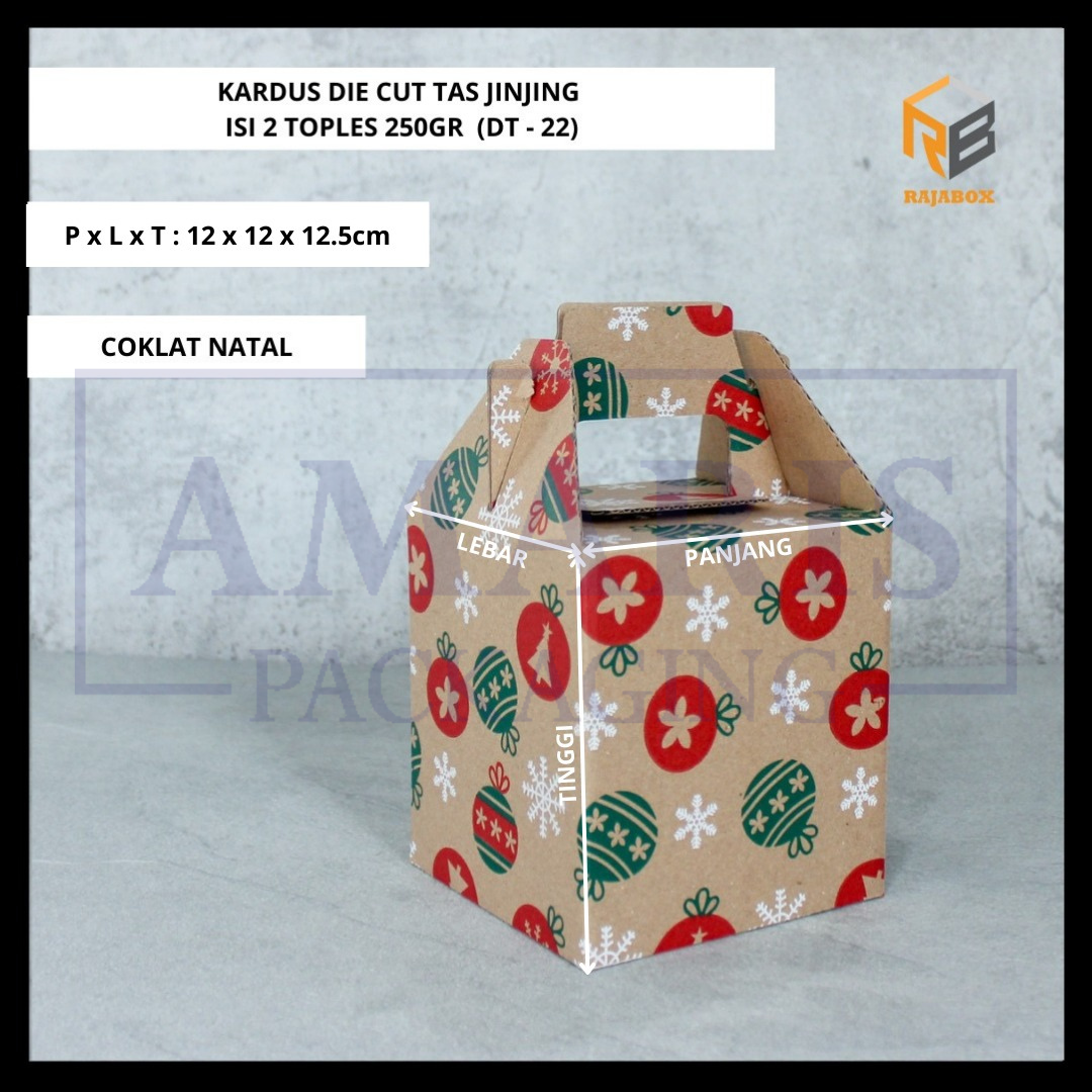

DT-22 Kardus Die Cut Tas Jinjing Isi 2 Toples 250 Gr Isi 10 Pcs Rajabox Packaging