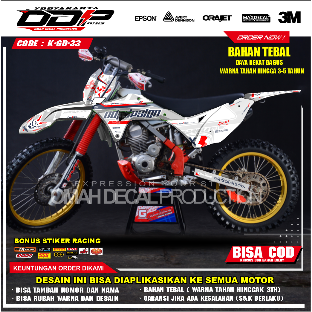 DECAL GORDON FULL BODY AKSESORIS VARIASI STICKER MOTOR KAWASAI KLX GORDONS DEKAL MOTIF SUPERMOTO STI